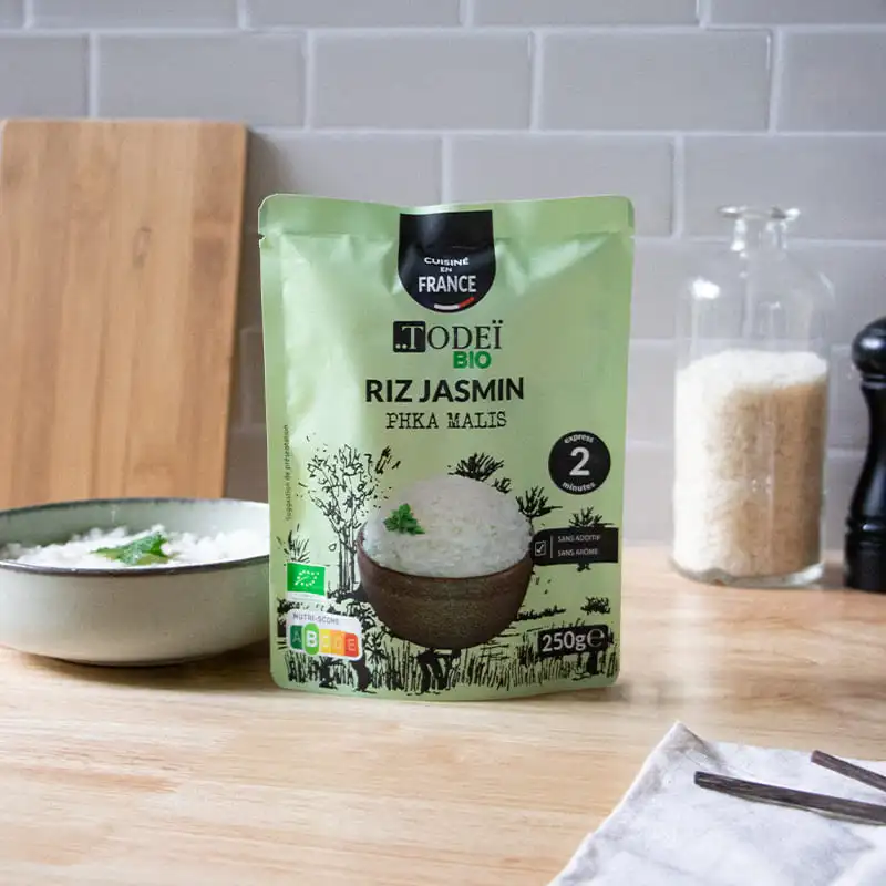 riz express parfumé jasmin blanc dans une cuisine